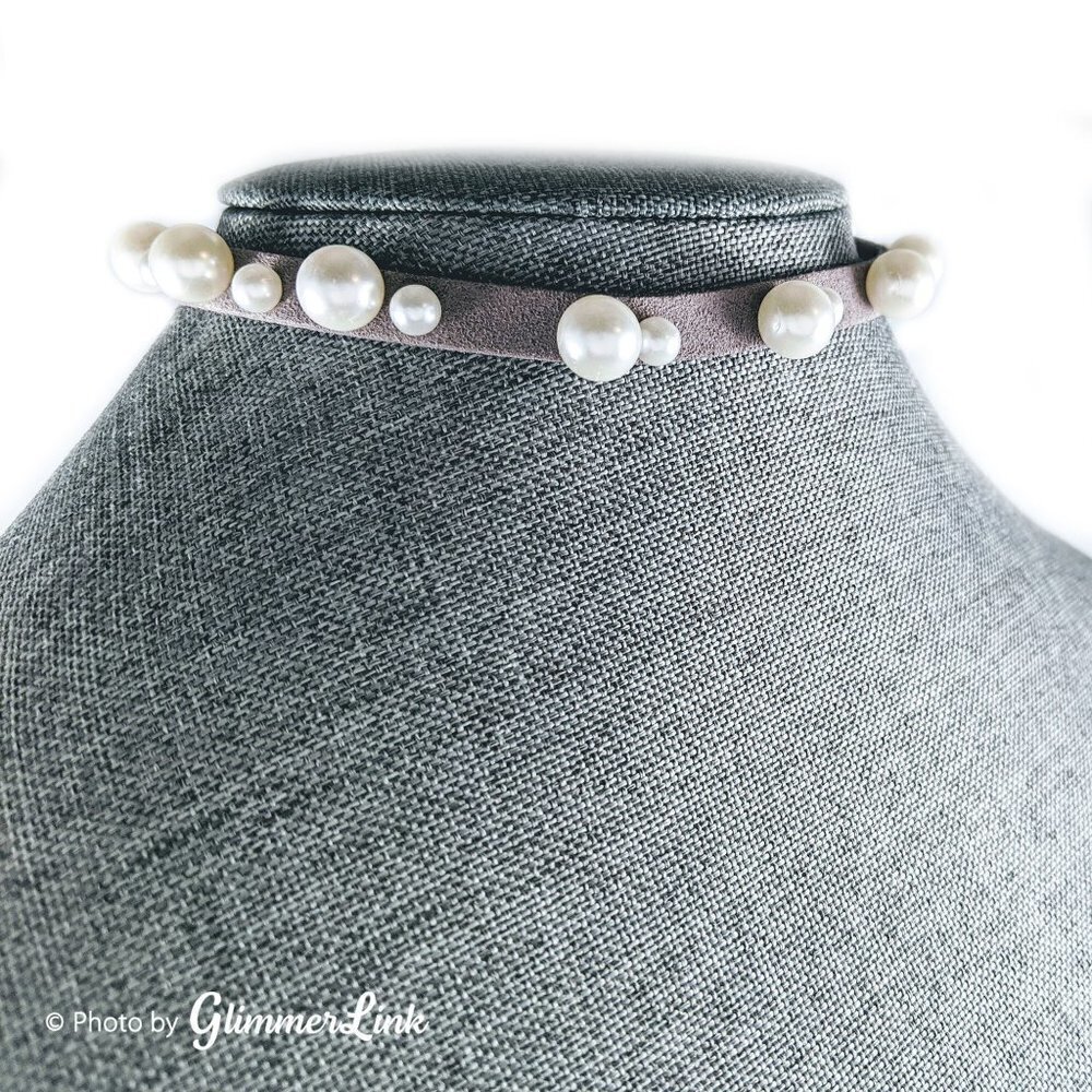 Charming Charlie Faux Pearl Suede Choker Necklace